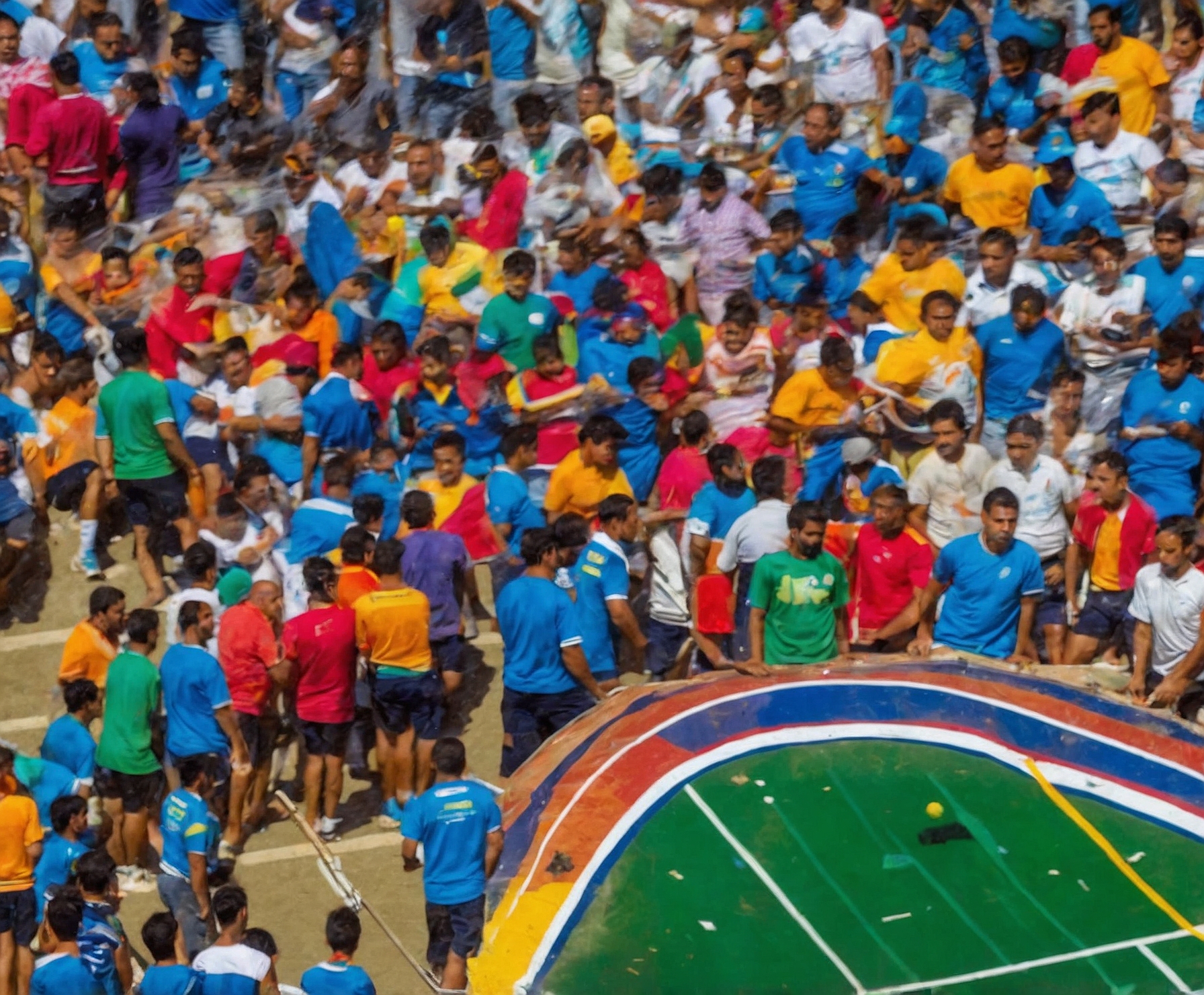 Renovación de cancha deportiva vibrante y colorida.